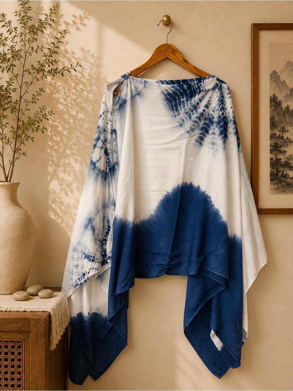 Hand Dyed Indigo Multi-Way Convertible Wrap Poncho Shawl Scarf | Wearable Art